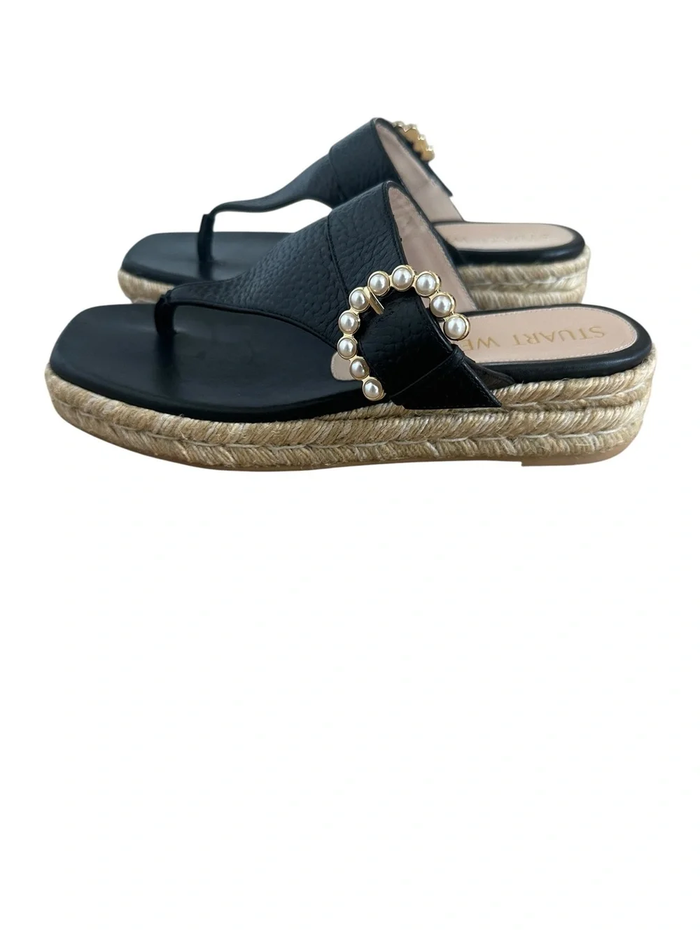 Stuart Weitzman Pearl Buckle Espadrille Sandal